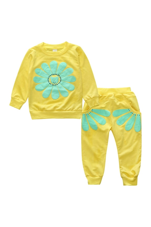 Girls Outfits Size 2t 3t Infant Girl Clothes Sunflower Clothes Simple Top and Pants Birthday Baby Outfit