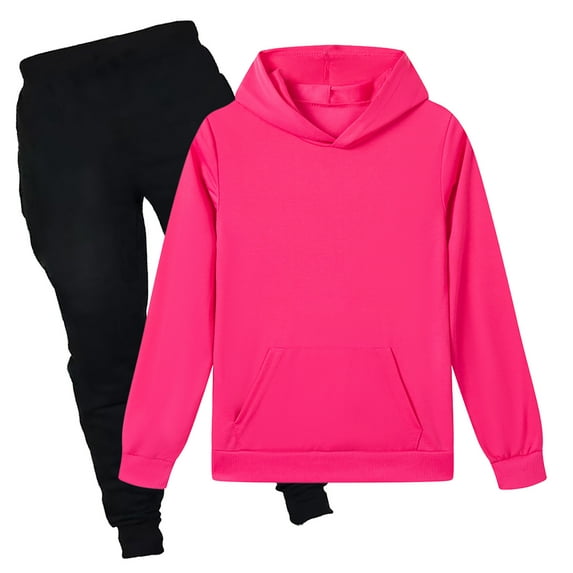 Taybagh Girls Outfits Size 7/8 Thermal Kids Clothes Top Pants Tracksuit Solid Color Sweatshirts Winter Clothes for Teen Girls Hot Pink 5-6