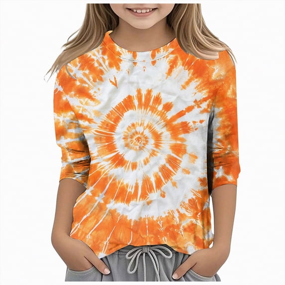 Taybagh Girls Shirts Size 10-12 Crew Neck 3/4 Sleeves Shirts for Youth Girls Vibrant Ombre Kids Clothes Soft Tees