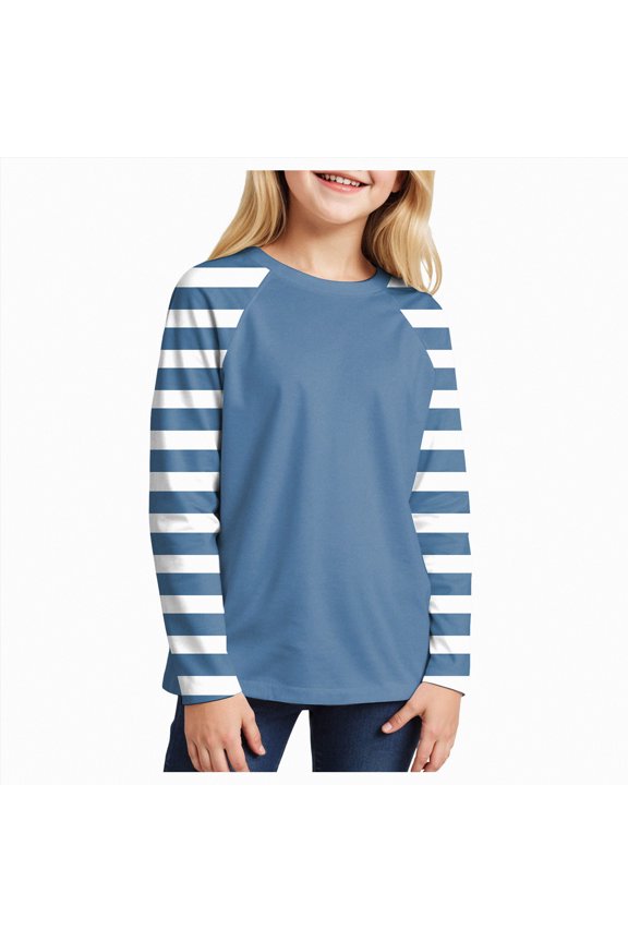 Girls Shirts Soft Long Sleeve Shirts Color Matching Tops for Toddlers Kids Solid Color Basic Tees with Crew Neck Daily Wear