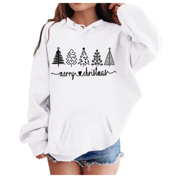 Taybagh Girls Sweatshirts Size 10-12 Christmas Print Hooded Sweatshirts Oversized Long Sleeve Winter Preppy Clothes Tops