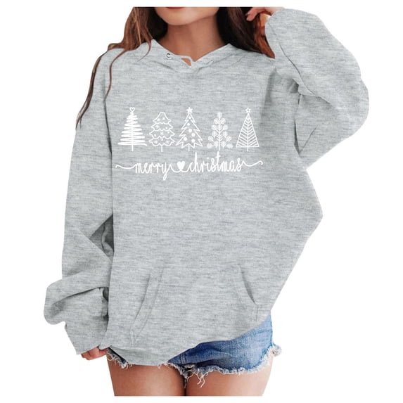 Taybagh Girls Sweatshirts Size 10-12 Christmas Print Hooded Sweatshirts Oversized Long Sleeve Winter Preppy Clothes Tops