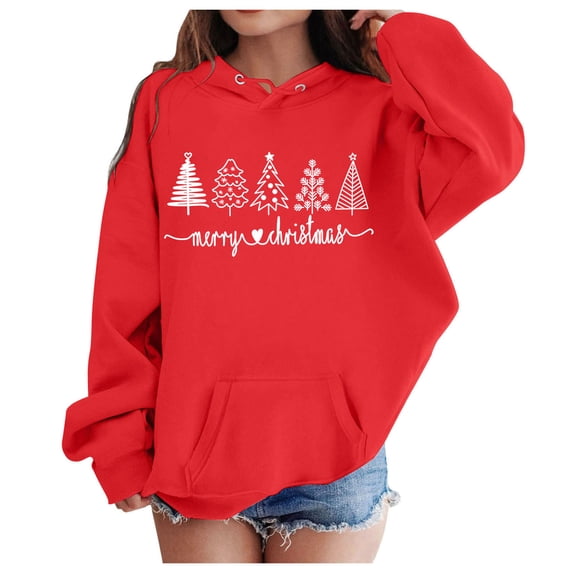 Taybagh Girls Sweatshirts Size 10-12 Christmas Print Hooded Sweatshirts Oversized Long Sleeve Winter Preppy Clothes Tops