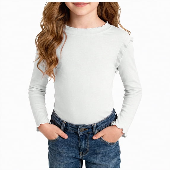 Taybagh Girls Tops Tight Shirts Pullover with Lace Long Sleeved Shirts for Girls Size 7-8 Soft Toddler Clothes
