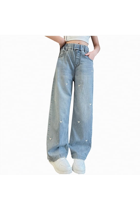 Girls Wide Leg Jeans Vintage Pants for Girls Stretchy Loose Fitting Children Long Trousers
