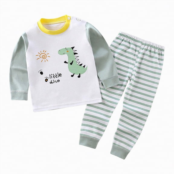 Taybagh Outfits for Girls Long Sleeve Soft Set Toddler Clothes Cute Print Fall Clothing Cozy Nightwear Light Green 6-12 Months