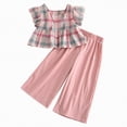 thumbnail image 1 of Taybagh Outfits for Girls Summer Toddler Girl Outfits Plaid Ruffle Sleeveless Vest Baggy Pants Playwear Set, 1 of 9