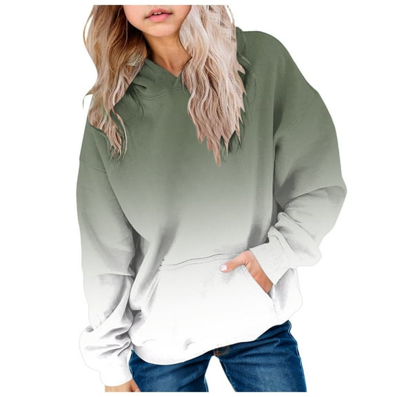 Taybagh Sweatshirts for Teen Girls Warm Girls Winter Clothes Ombre Sweatshirt with Pockets Baggy Long Sleeve