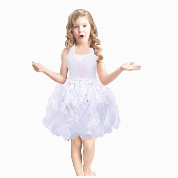 Taybagh Toddler Dresses for Girls Sparkly Sequin Princess Dress Tiered Party Satin Clothes for Summer Celebration