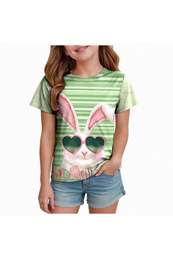 Toddler Girl Shirts Girls Short Sleeve Easter Graphic Shirts for Teens Rabbit Spring Tee Soft Cotton