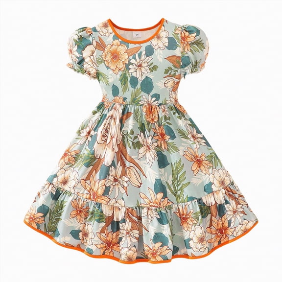 Taybagh Toddler Girls Party Dress Short Sleeve Print Dance Celebration Frock for Baby Casual Summer Dresses for Girls