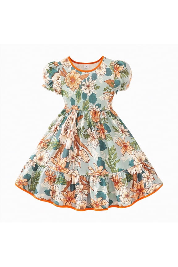 Toddler Girls Party Dress Short Sleeve Print Dance Celebration Frock for Baby Casual Summer Dresses for Girls