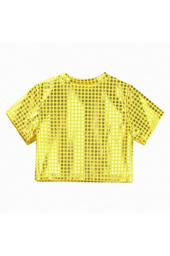 Toddler Girls Shirts Sequin Glitter Short Sleeves Party Teen Girl Clothes Crop Tops for Kids Carnival Celebration Wear