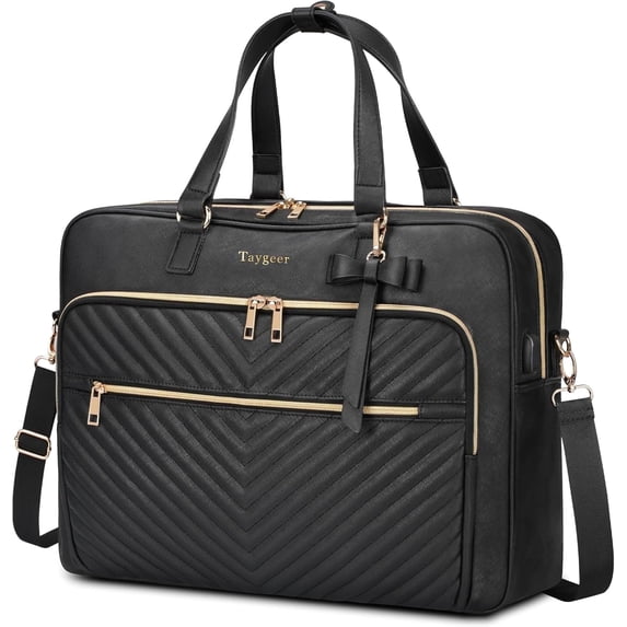 Taygeer PU Leather Tote Bag for Women, Crossbody Bags with USB Port and Adjustable Shoulder Strap for Work School Travel, Black