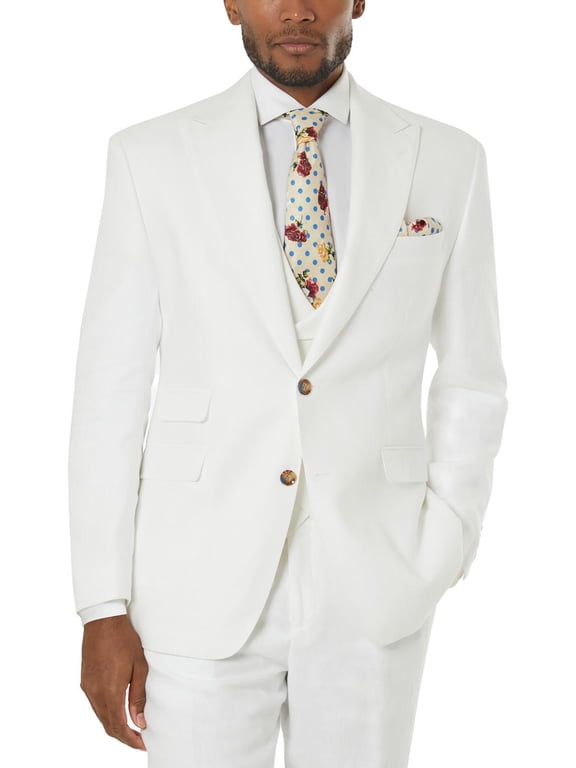 Tayion Mens Classic fit Linen Sport Coat Blazer 44 S White Herringbone