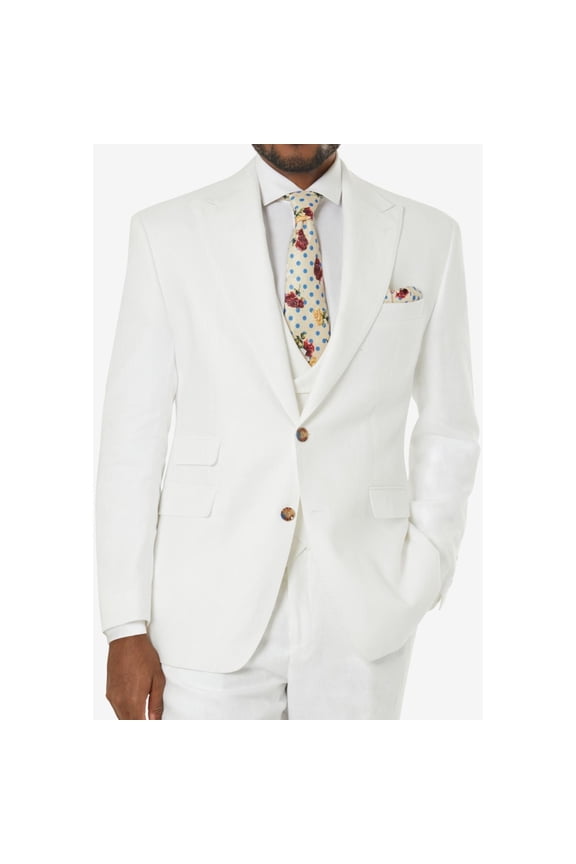 Mens Linen Two Button Blazer Jacket, White, 46 Regular