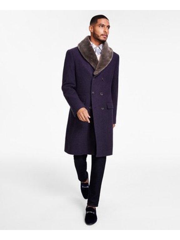 Classic-Fit Double-Breasted Wool Blend Overcoat Men 40R Purple