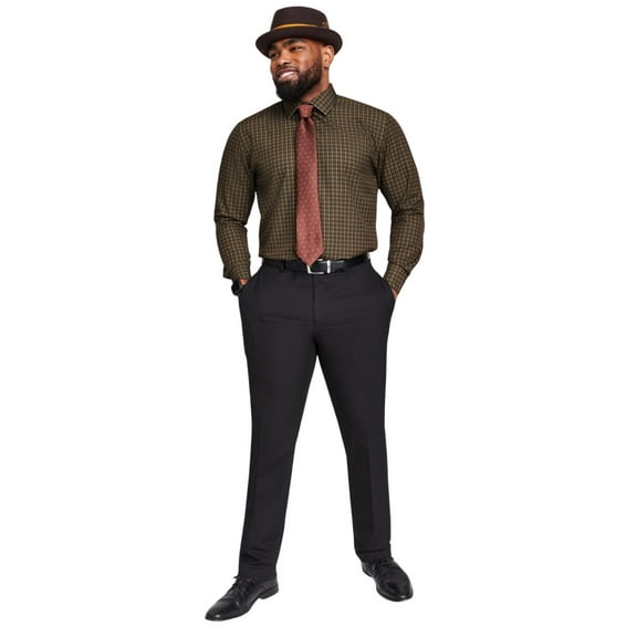 TAYION Mens Slim fit Dress Shirt Medium 15-15.5 32-33 Brown Check