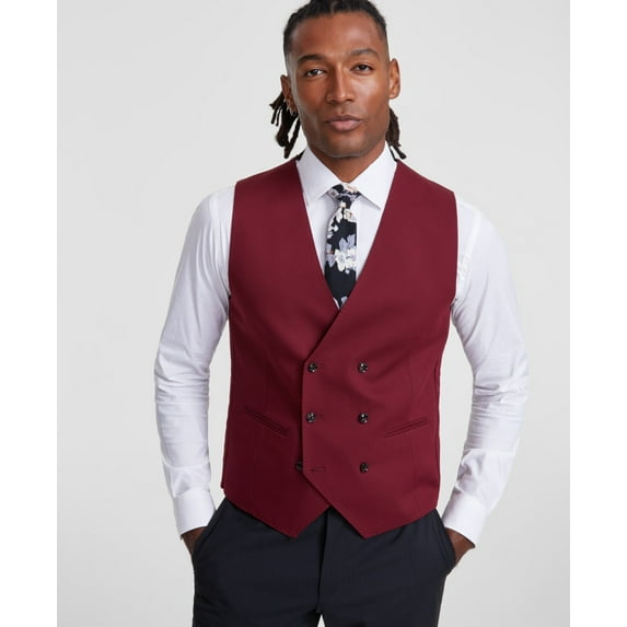 Tayion Mens Classic fit Double Breasted Button-Up Suit Vest Large Red Solid