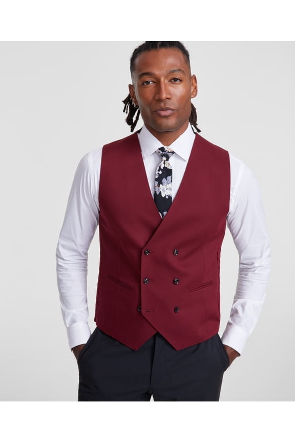 Mens Classic fit Double Breasted Button-Up Suit Vest Large Red Solid