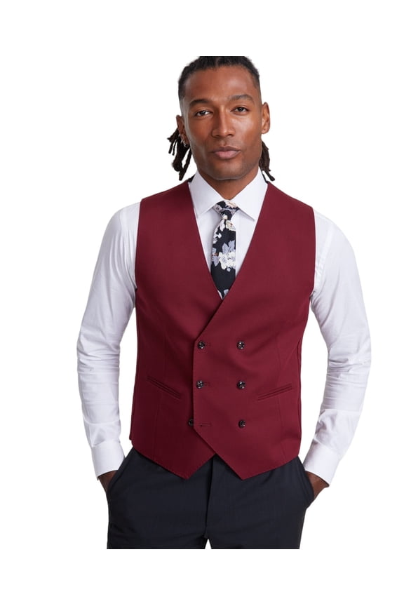 Mens Classic fit Double Breasted Button-Up Suit Vest Small Red Solid