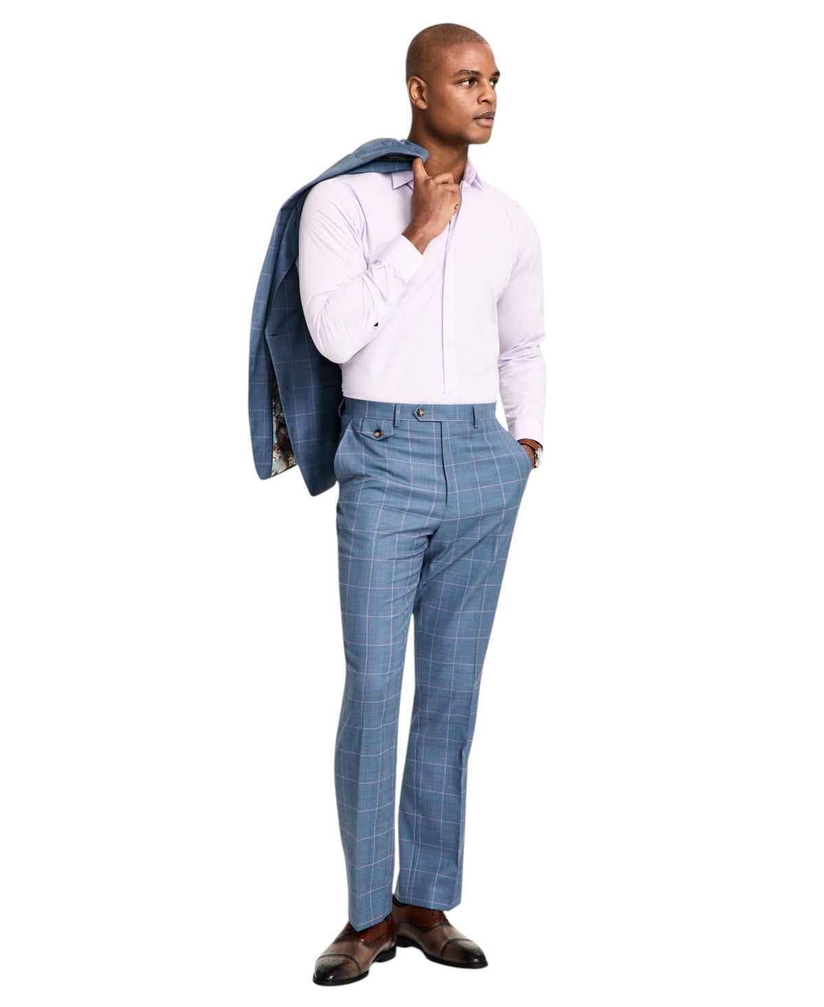plaid dress pants Mens Flat-Front Slim Fit Windowpane Trousers For Business Wedding prom Do not dry clean Tayion Mens Classic fit Dress
