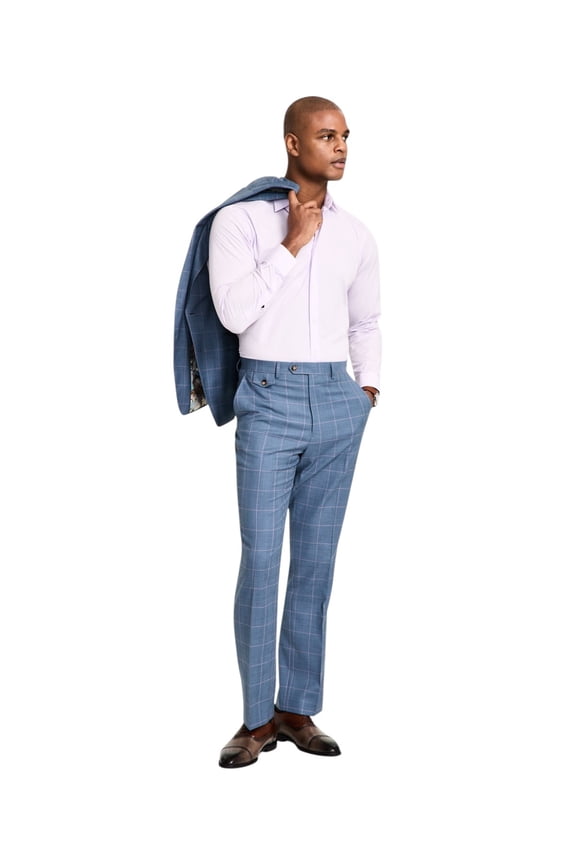Mens Classic fit Dress Pants 46 / 32 Mid Blue Plaid