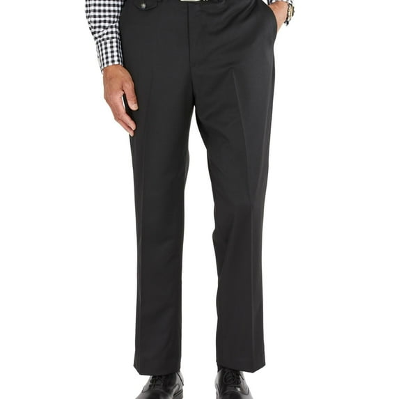 Tayion Collection Mens Solid Classic Fit Dress Pants Slacks, Black, 44W x 32L
