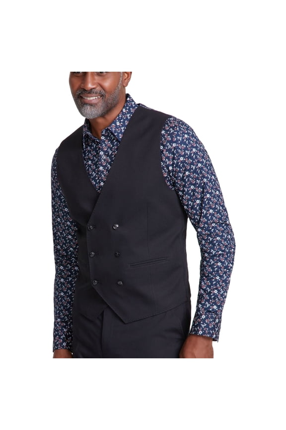 Tayion Mens Classic fit Double Breasted Button-Up Suit Vest Medium Black Solid