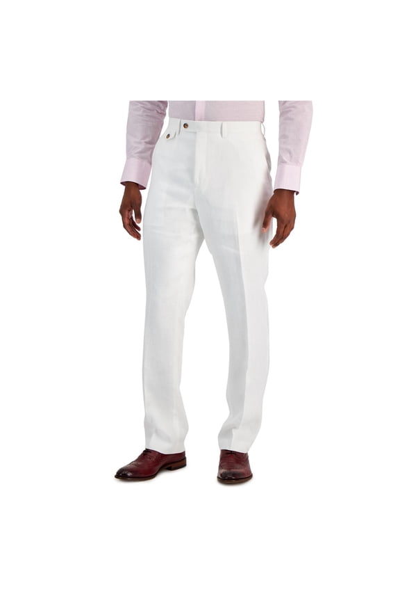 Mens Solid Dress Pants Slacks, White, 42W x 32L