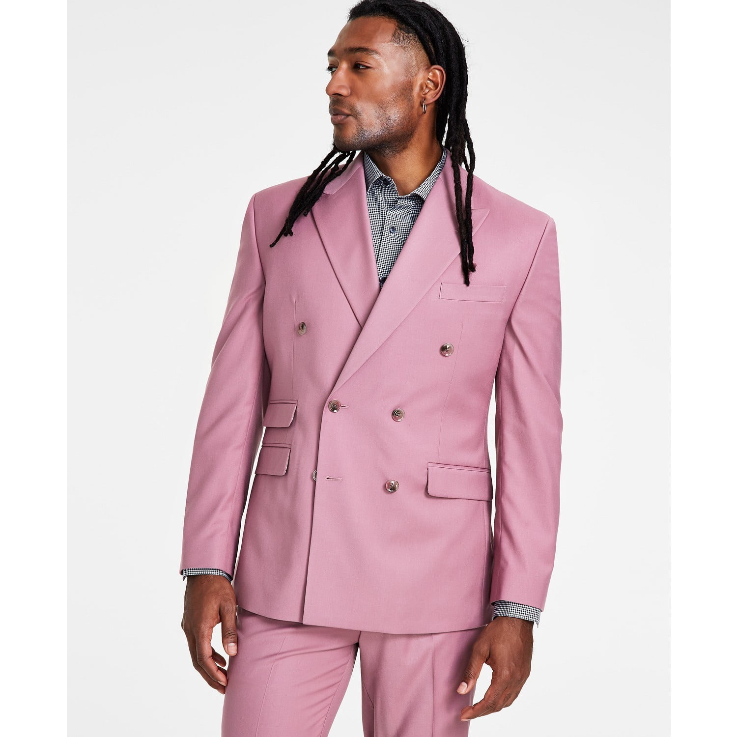 Tayion Men's Classic-Fit Solid Double-Breasted Suit Jacket Purple
