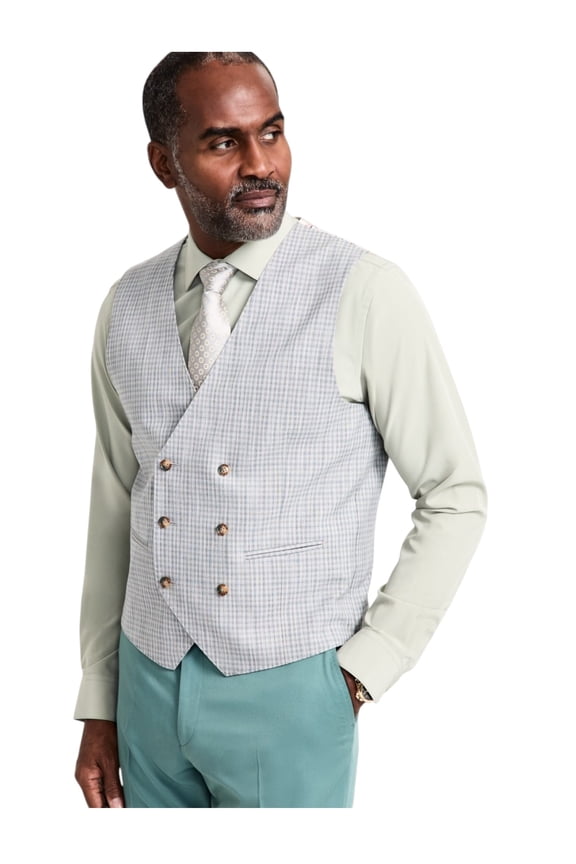Mens Classic fit Double Breasted Button-Up Suit Vest XL Light Grey