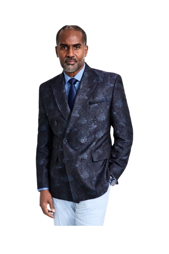 Mens Classic fit Double Breasted Suit Jacket Blazer 42 R Blue Floral
