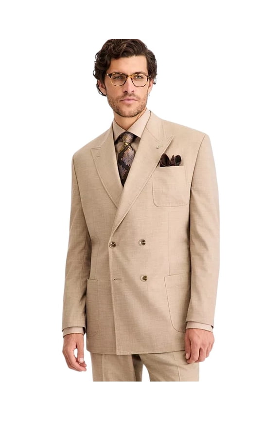 Mens Classic fit Double Breasted Suit Jacket Blazer 44 R Light Tan Solid