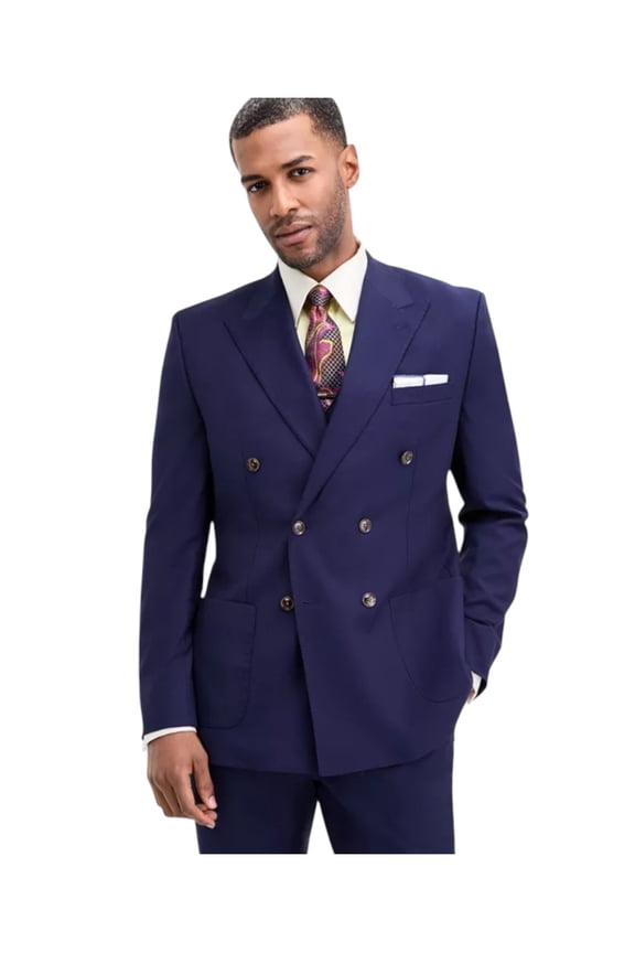 Mens Classic fit Double Breasted Suit Jacket Blazer 46 R Navy Blue