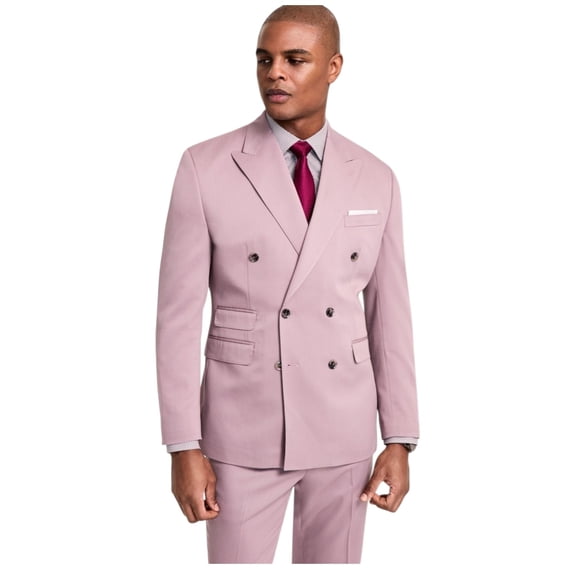Tayion Mens Classic fit Double Breasted Suit Jacket Blazer 46 R Purple Solid