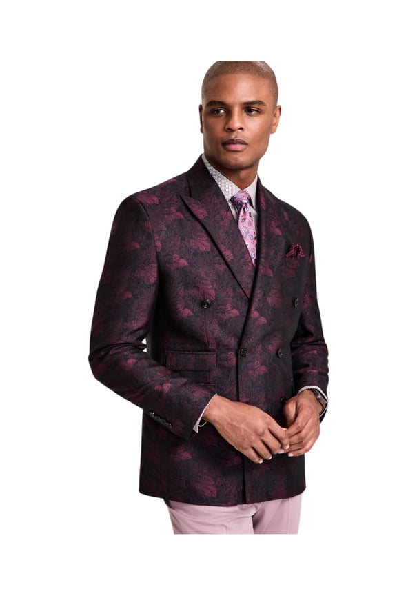 Mens Classic fit Double Breasted Suit Jacket Blazer 48 R Red Floral