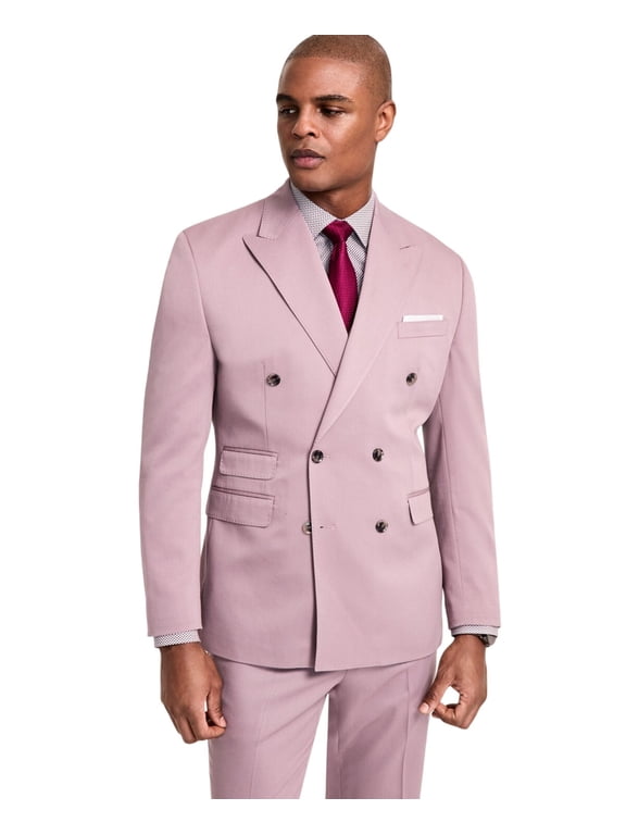 Mens Classic fit Double Breasted Suit Jacket Blazer 52 L Purple Solid
