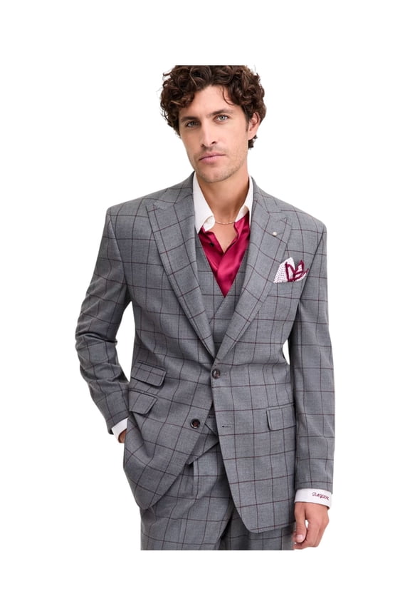 Mens Classic fit Sport Coat Blazer 44 R Mid Grey Plaid Stretch