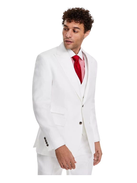 Mens Classic fit Suit Jacket Blazer 36 R White Herringbone Stretch Linen