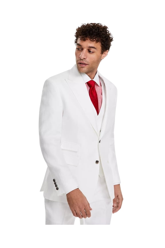 Mens Classic fit Suit Jacket Blazer 36 R White Herringbone Stretch Linen