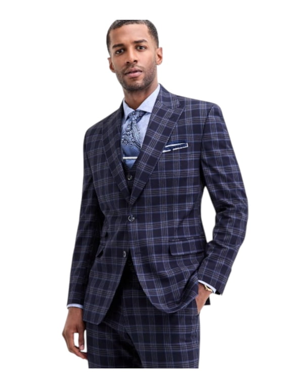 Mens Classic fit Suit Jacket Blazer 40 R Blue Plaid