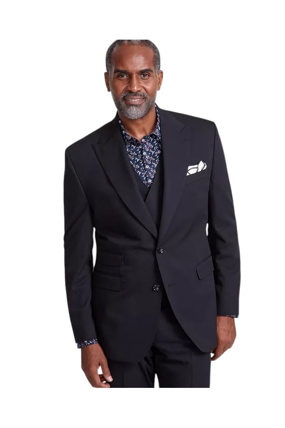 Mens Classic fit Suit Jacket Blazer 48 R Black Solid Stretch