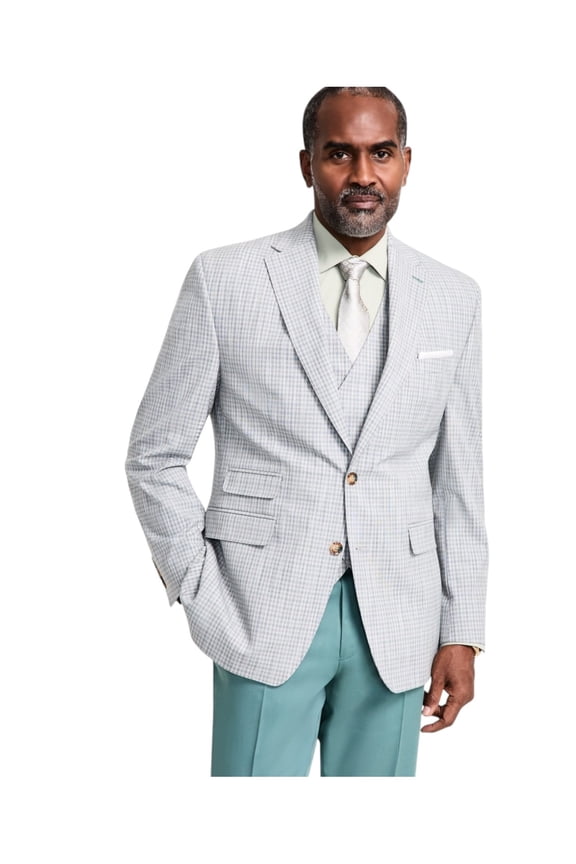 Mens Regular fit Suit Jacket Blazer 38 R Light Grey Plaid Stretch