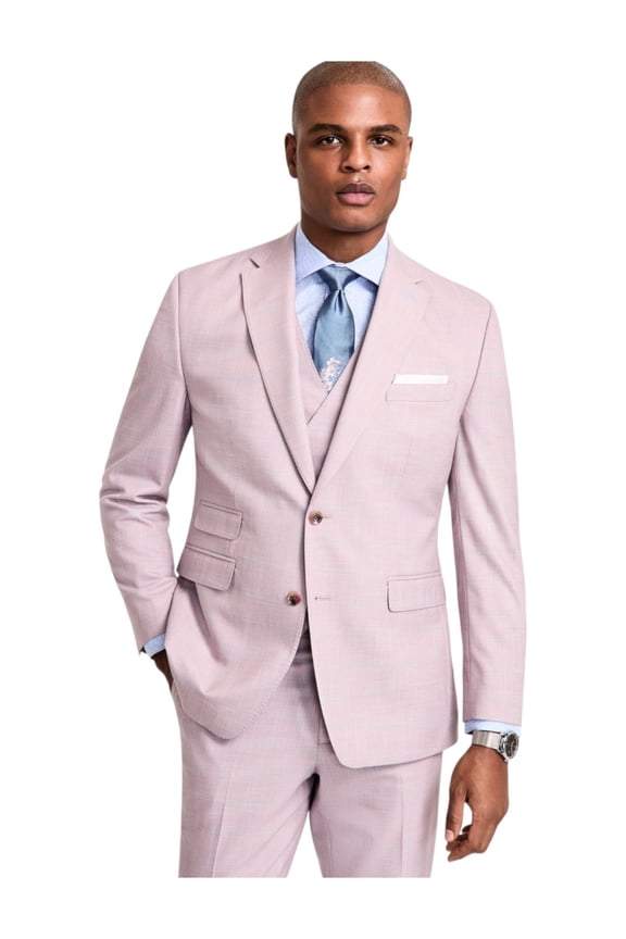 Mens Regular fit Suit Jacket Blazer 40 S Pink Plaid Stretch