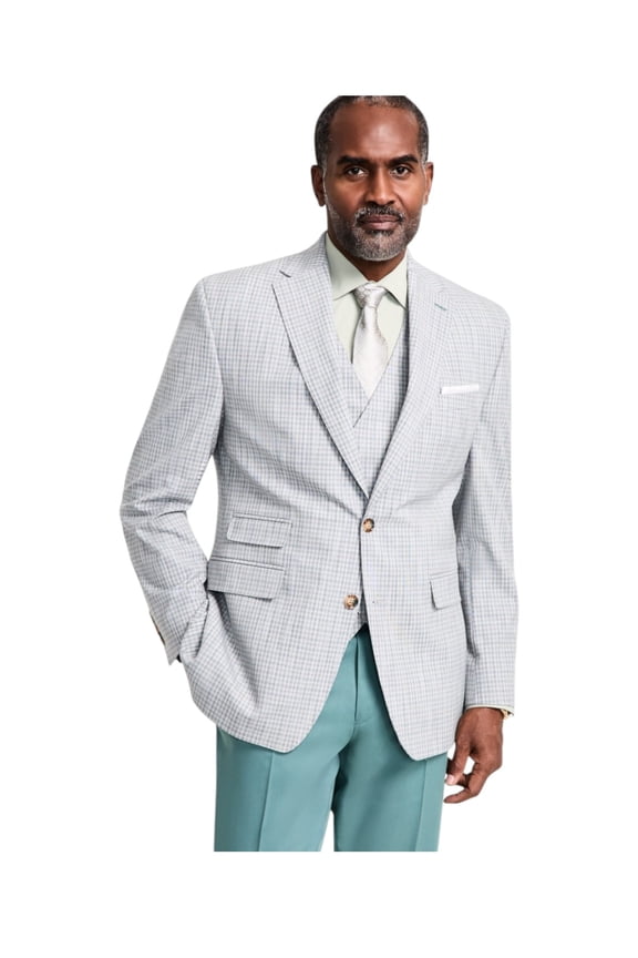 Mens Regular fit Suit Jacket Blazer 42 R Light Grey Plaid Stretch