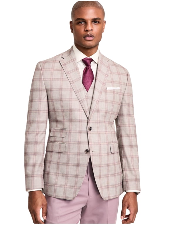 Collection Regular-Fit Suit Jacket Men's 46R Tan Check Long Sleeve