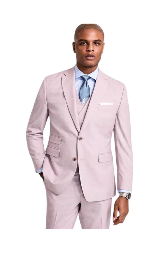 Mens Regular fit Suit Jacket Blazer 48 R Dusty Rose Pink Plaid Stretch
