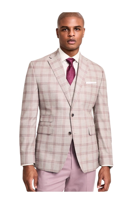 Mens Regular fit Suit Jacket Blazer 52 R Beige Plaid