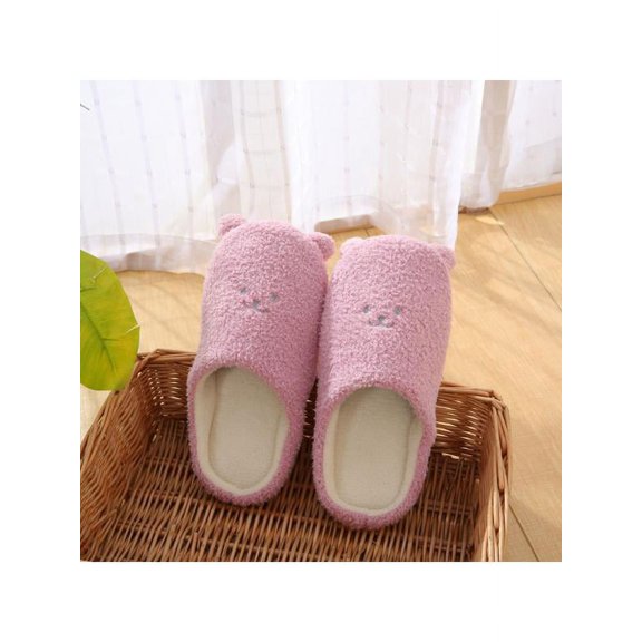 Taykoo Cute Cartoon Pattern Small Ear Soft Suede Non-slip Cotton Slippers Home